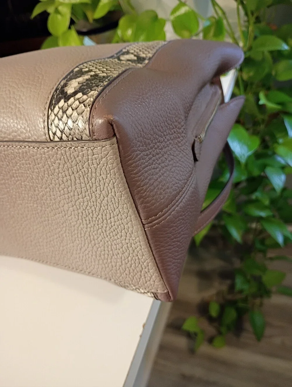 kate spade Taupe and Brown Tote with Snake-Print Trim